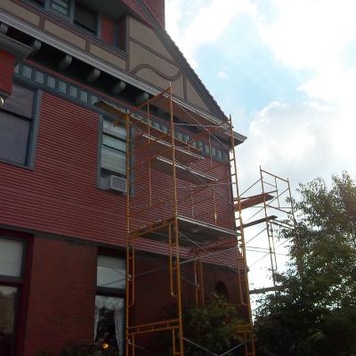 Scaffolding was put up on 3 sides of the building